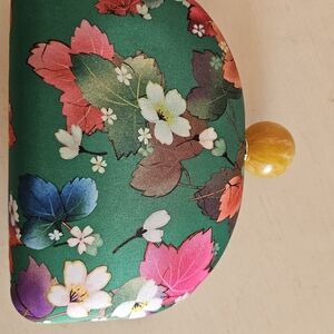 Floral Green Clutch with Yellow Accent